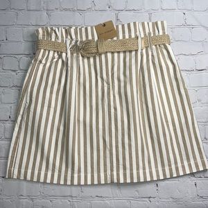 Beige & White Linen Striped Skirt | Large